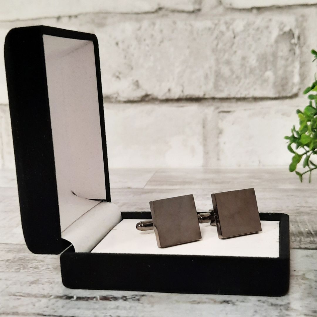 Personalised Black Groomsmen Cufflinks - Custom Engraved Initial(s) & Role