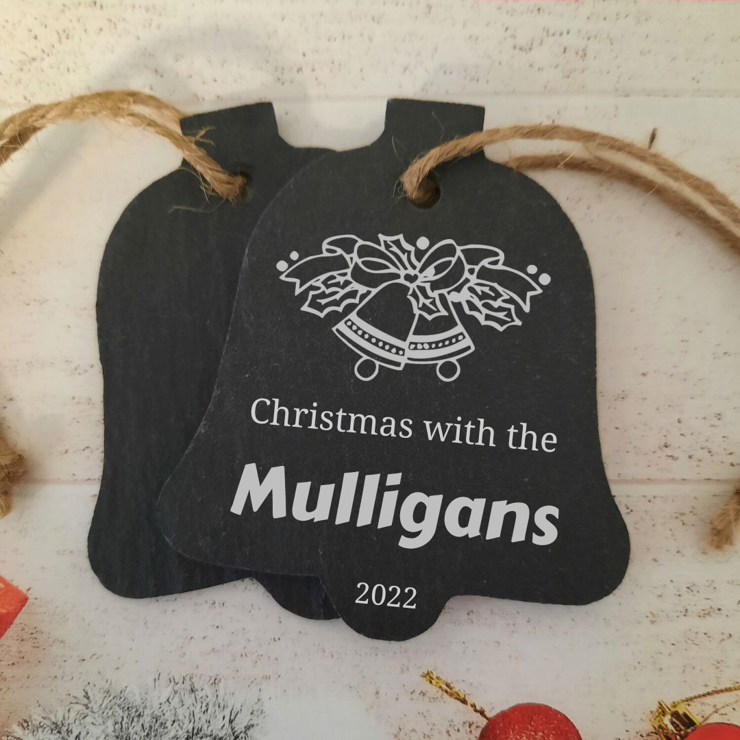 Personalised Christmas Tree Bell Decoration With Family Name - Set of 2