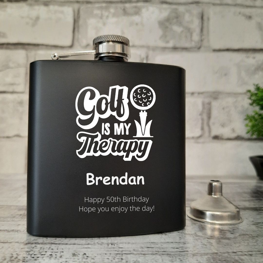 Personalised Golf Hip Flask Gift - Different Golf Themed Graphic Options Available