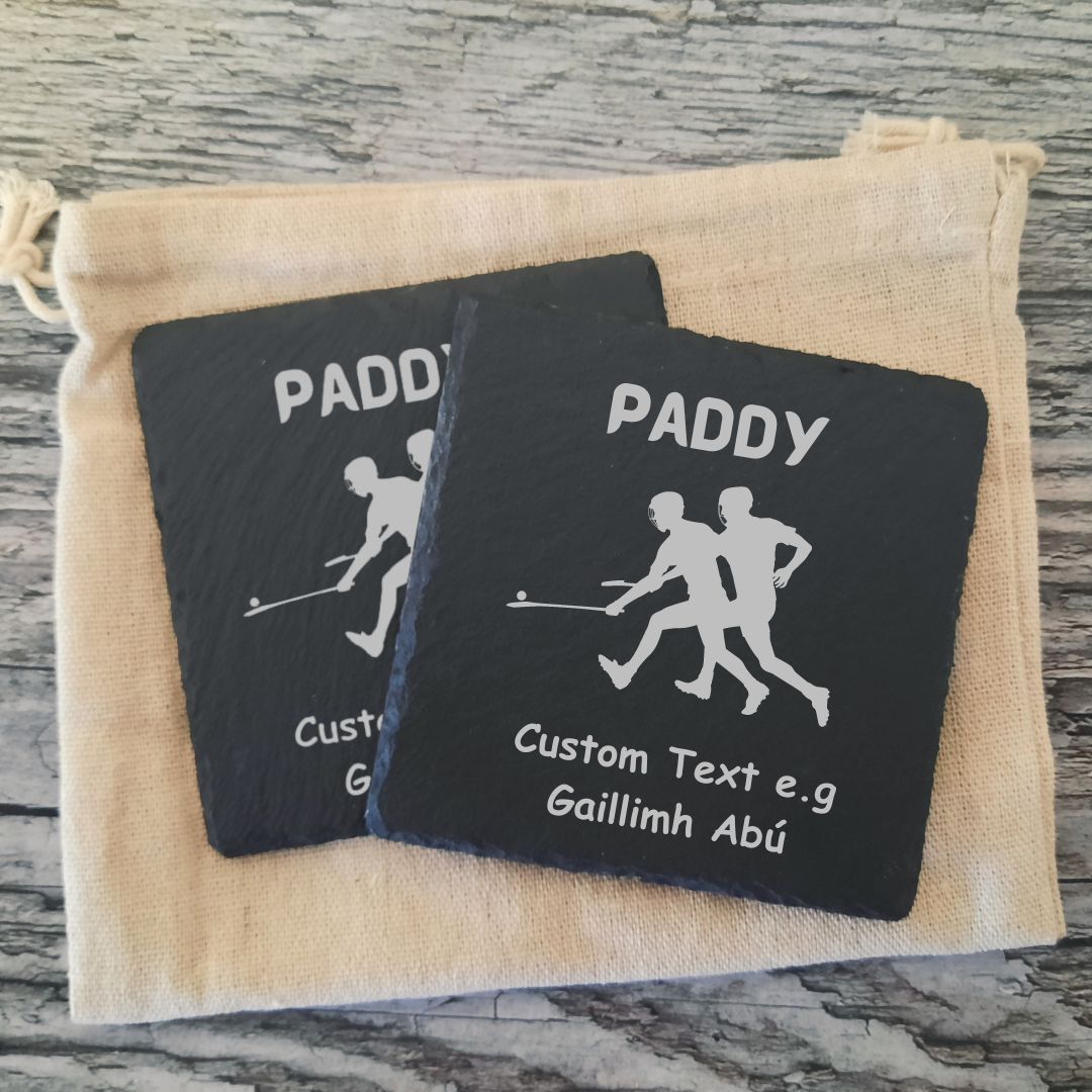 Personalised Hurling-Themed Square Coaster Gift Set - Custom Text