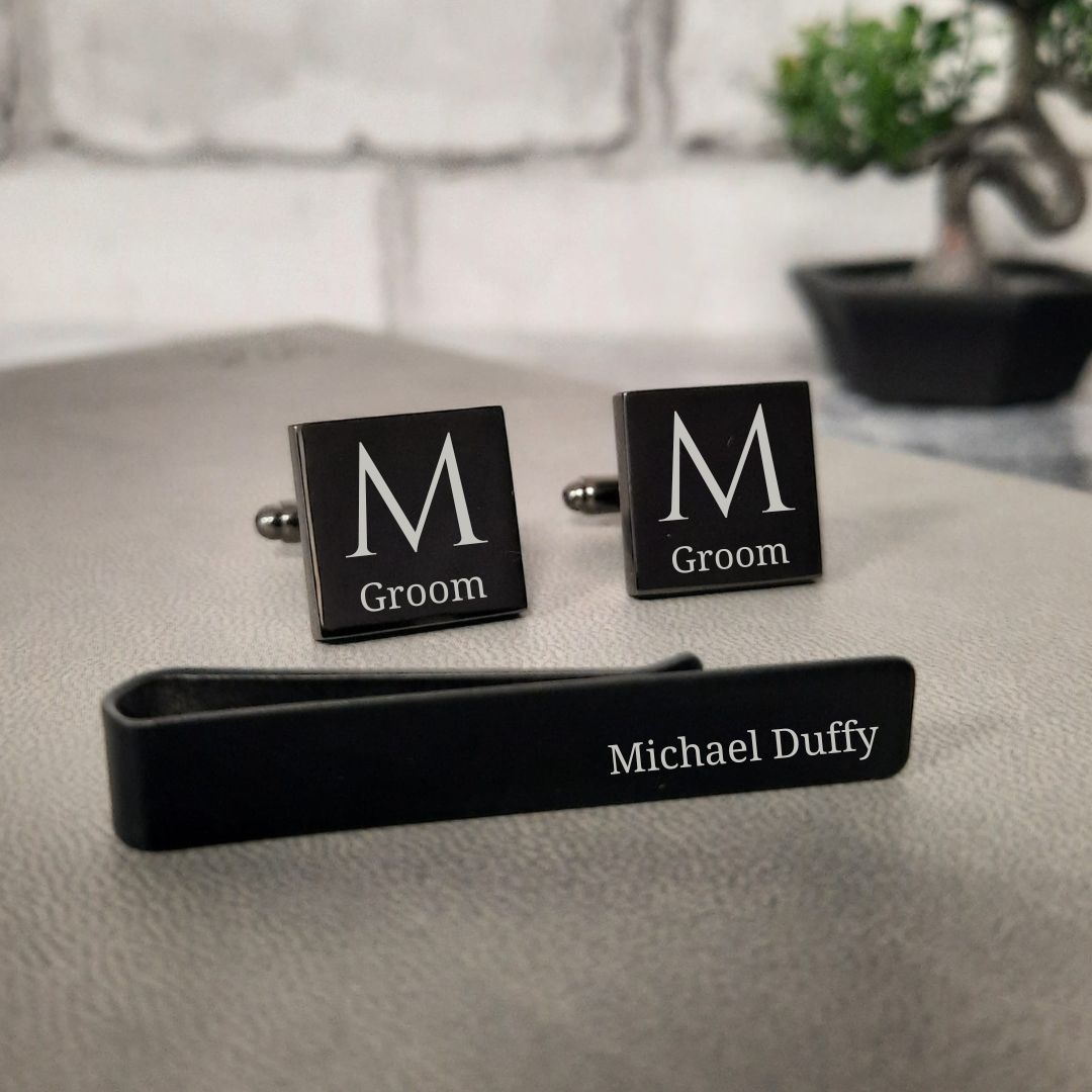 Personalised Groomsman Cufflink & Tie Clip Gift Set - Groomsman Gift Ideas