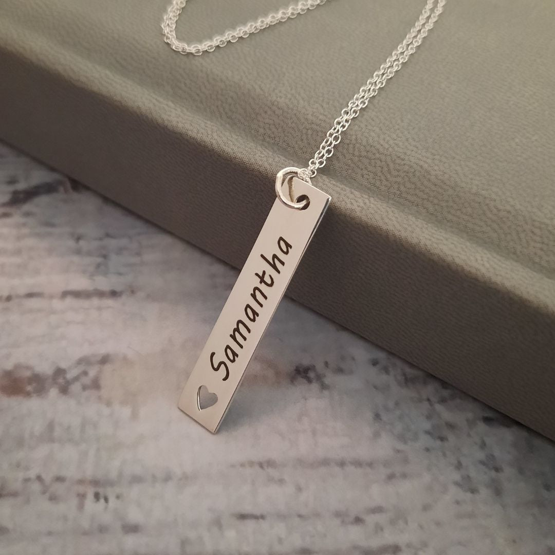 Flat Necklace Bar With Name, Date or Text - 925 Sterling Silver