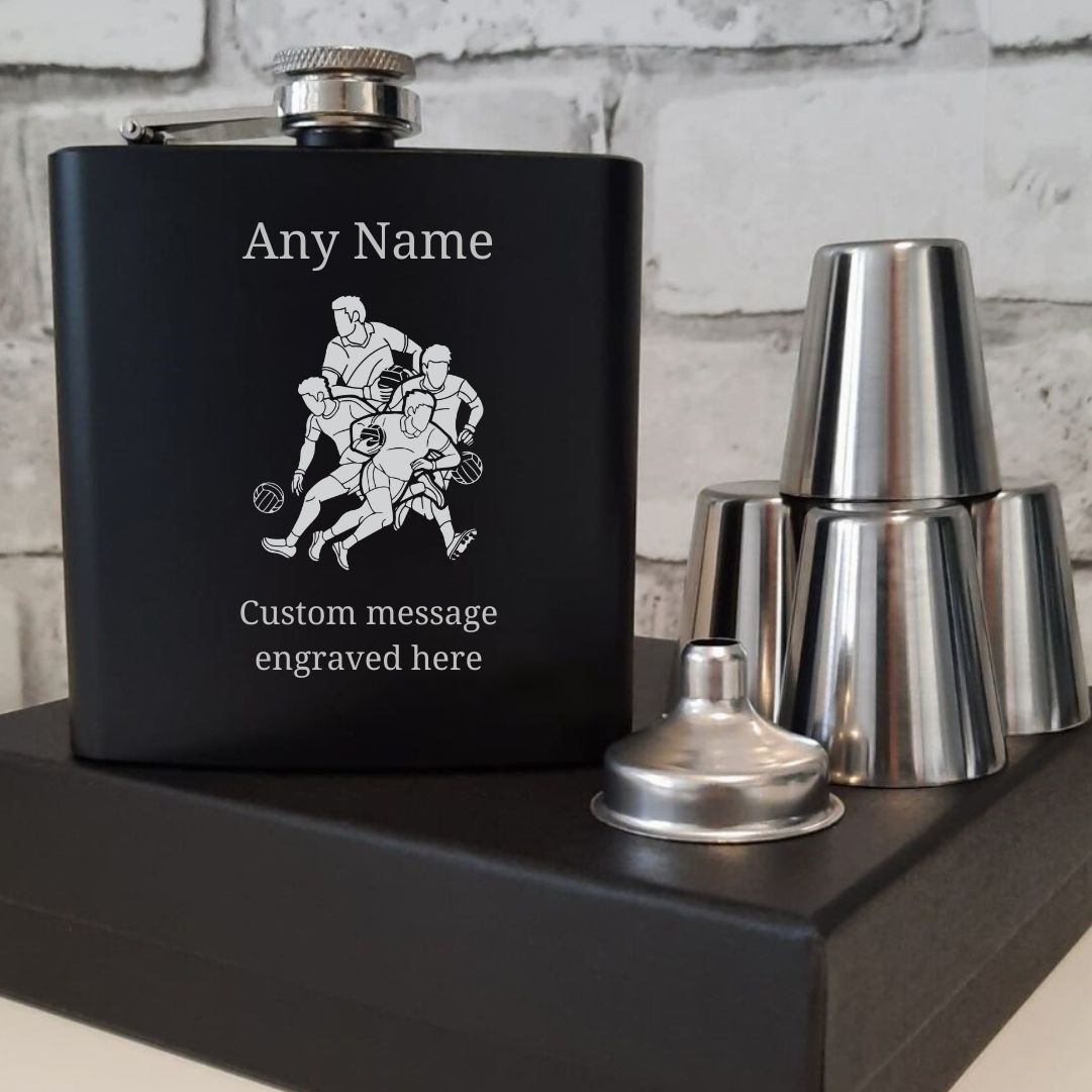 Personalised Gaelic Football Hip Flask Gift - Custom Name & Message