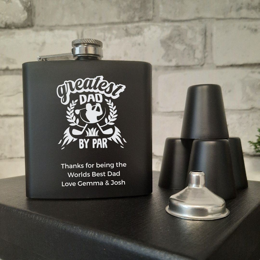 Personalised Golf Hip Flask Gift Set For Dad - 2 Styles Available