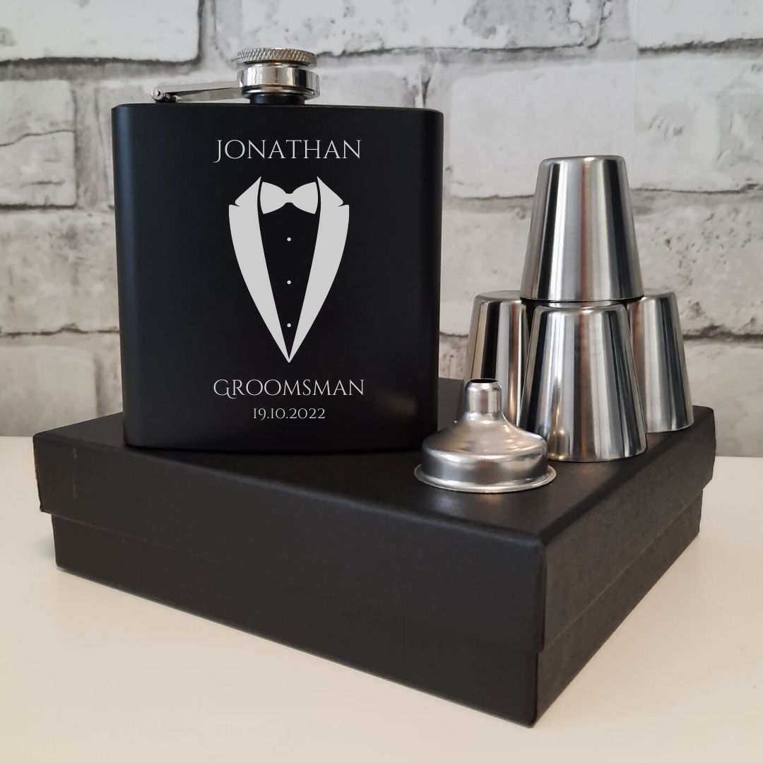 Personalised Groomsman Hip Flask Gift Set - Add Your Own Details