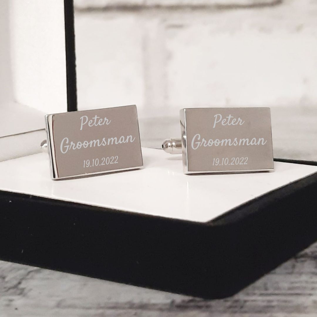 Cufflinks For Groomsmen - Personalise With Name, Role & Date