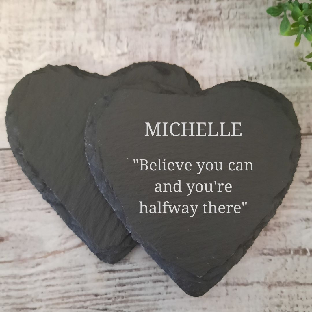 Personalised Heart Slate Coasters With Name & Message