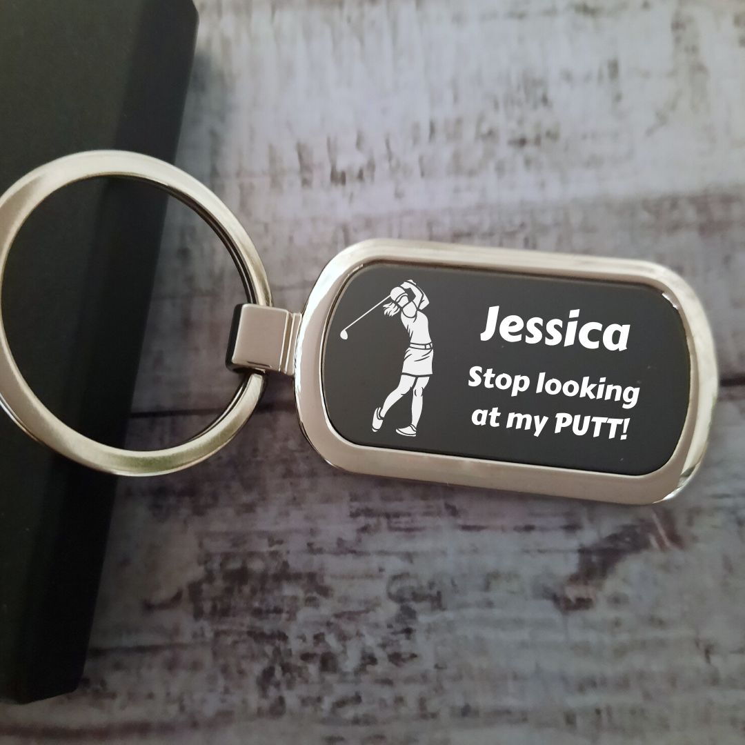 Personalised Golf Keyring With Name & Text - Male & Female Styles Available