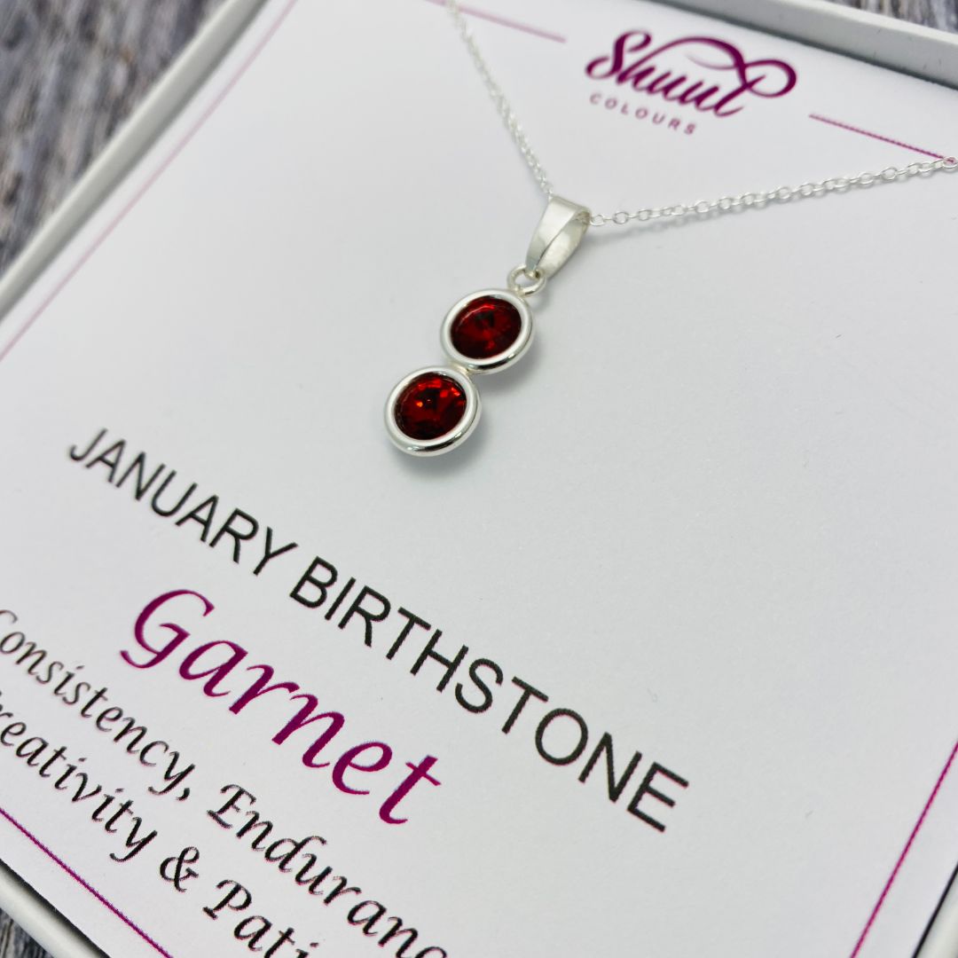 January Birthstone Pendant Necklace with Garnet Swarovski Crystals
