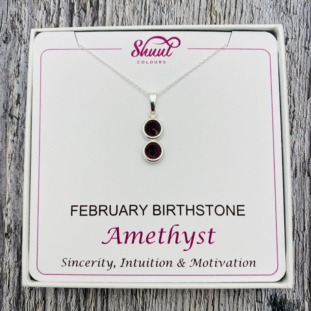 February Birthstone Pendant Necklace with Amethyst Swarovski Crystals