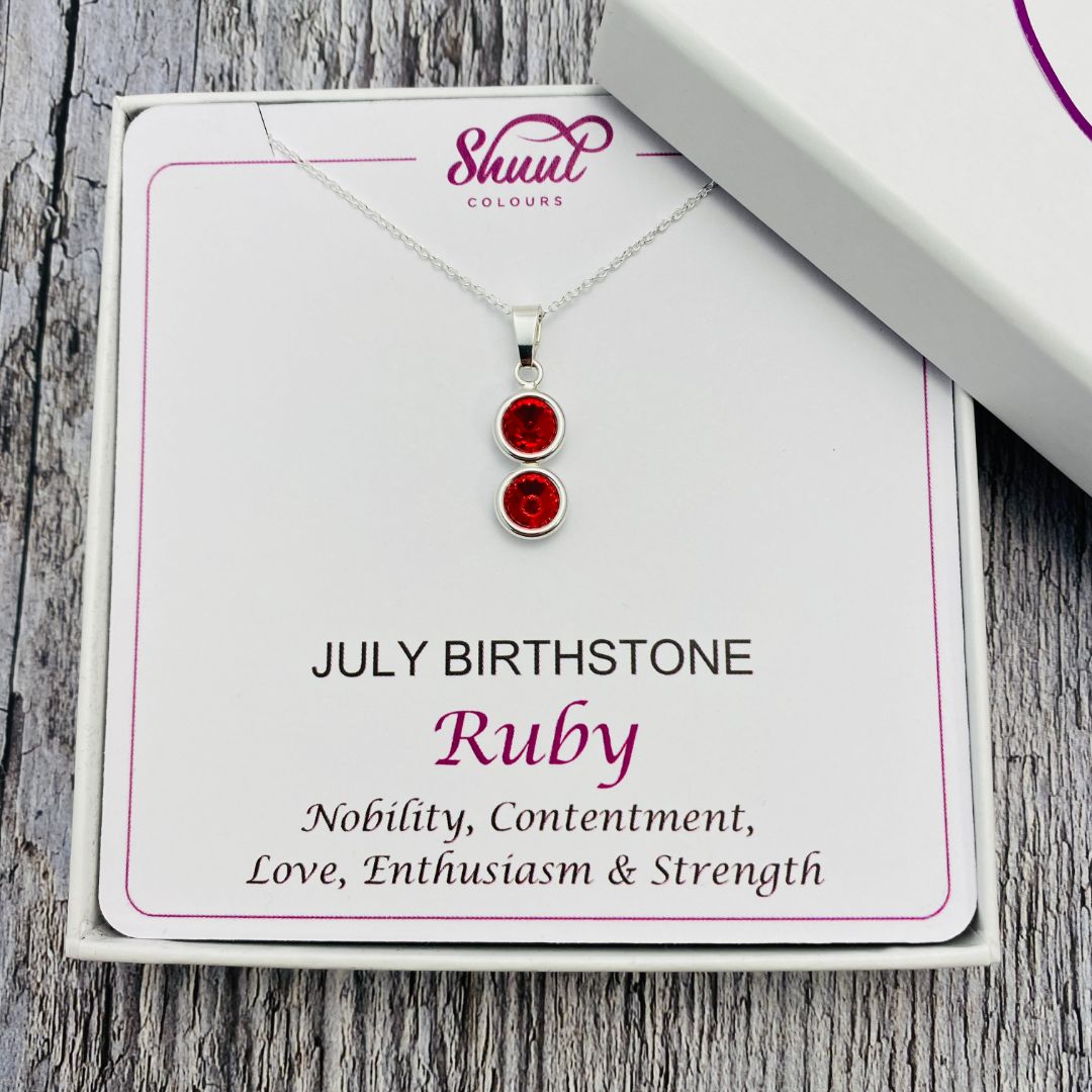 July Birthstone Necklace Pendant - Ruby Swarovski Crystals