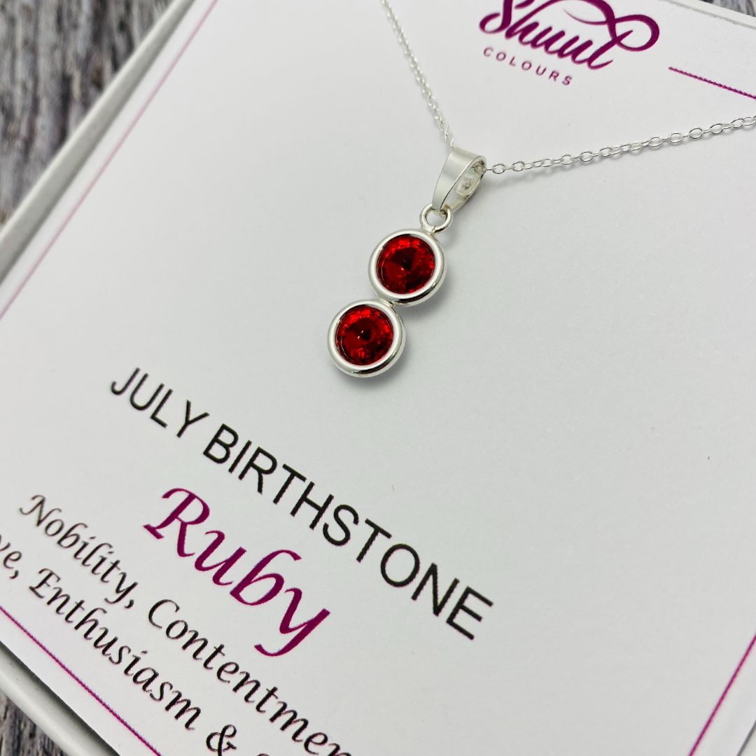 July Birthstone Necklace Pendant - Ruby Swarovski Crystals