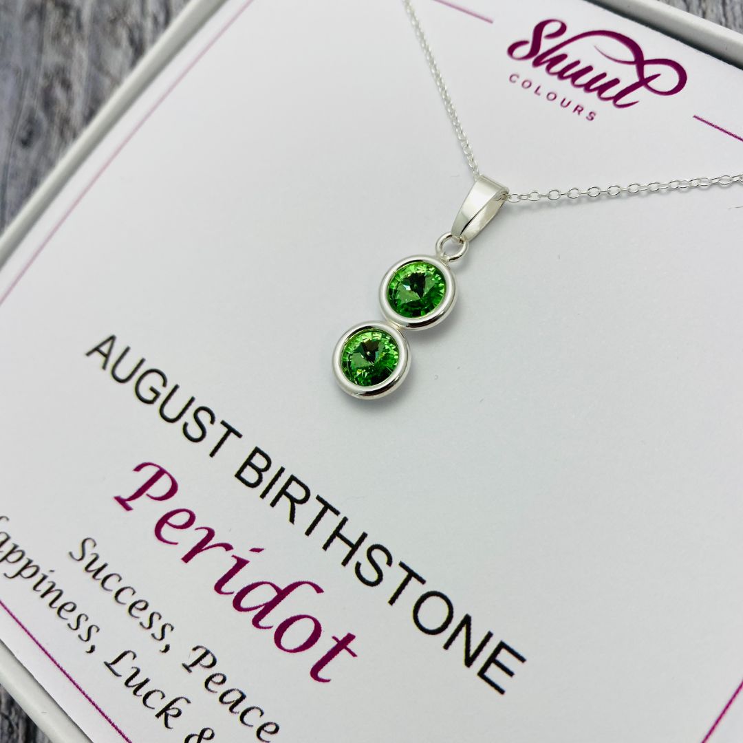 August Birthstone Necklace Pendant - Peridot Swarovski Crystals