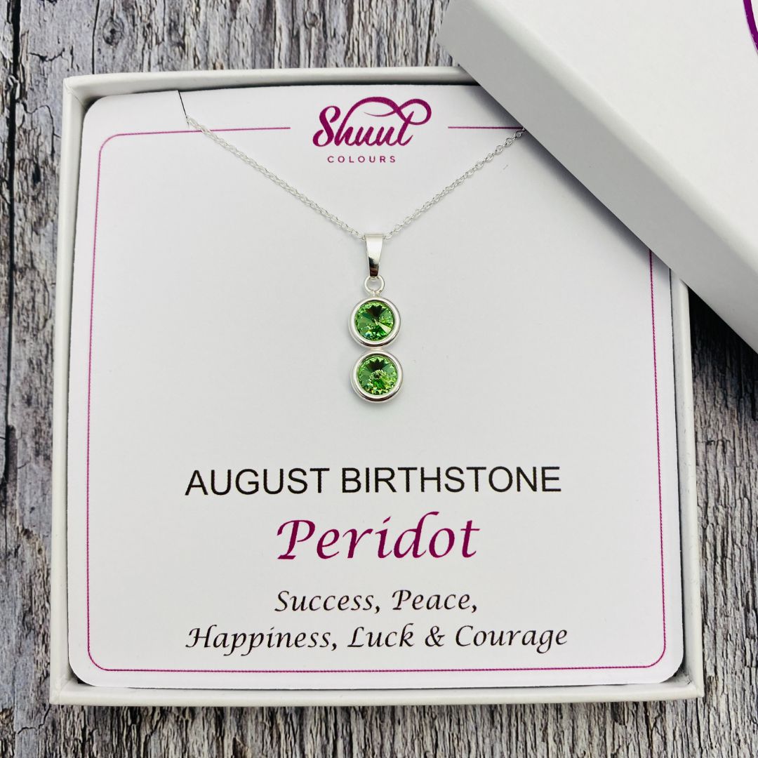 August Birthstone Necklace Pendant - Peridot Swarovski Crystals