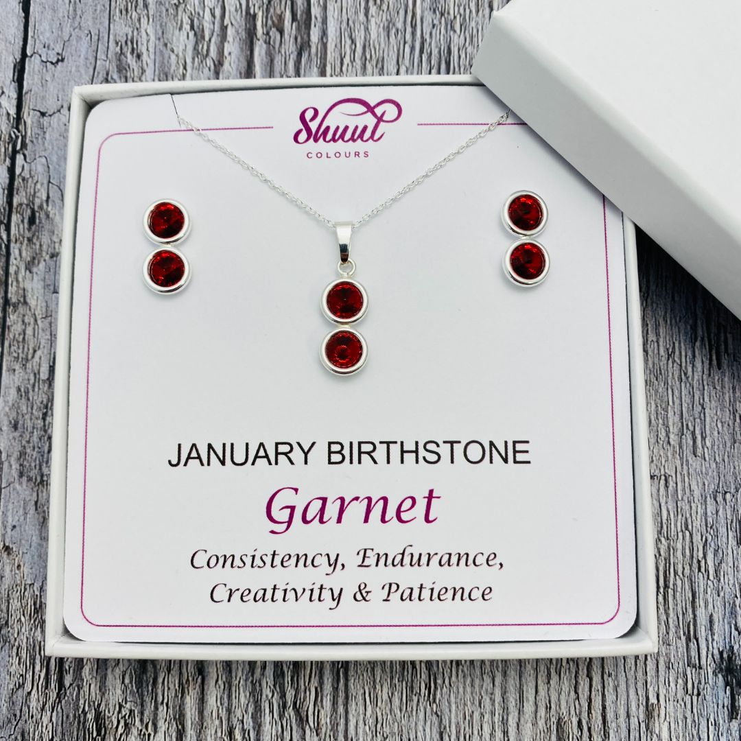 January Birthstone Necklace & Earrings Set