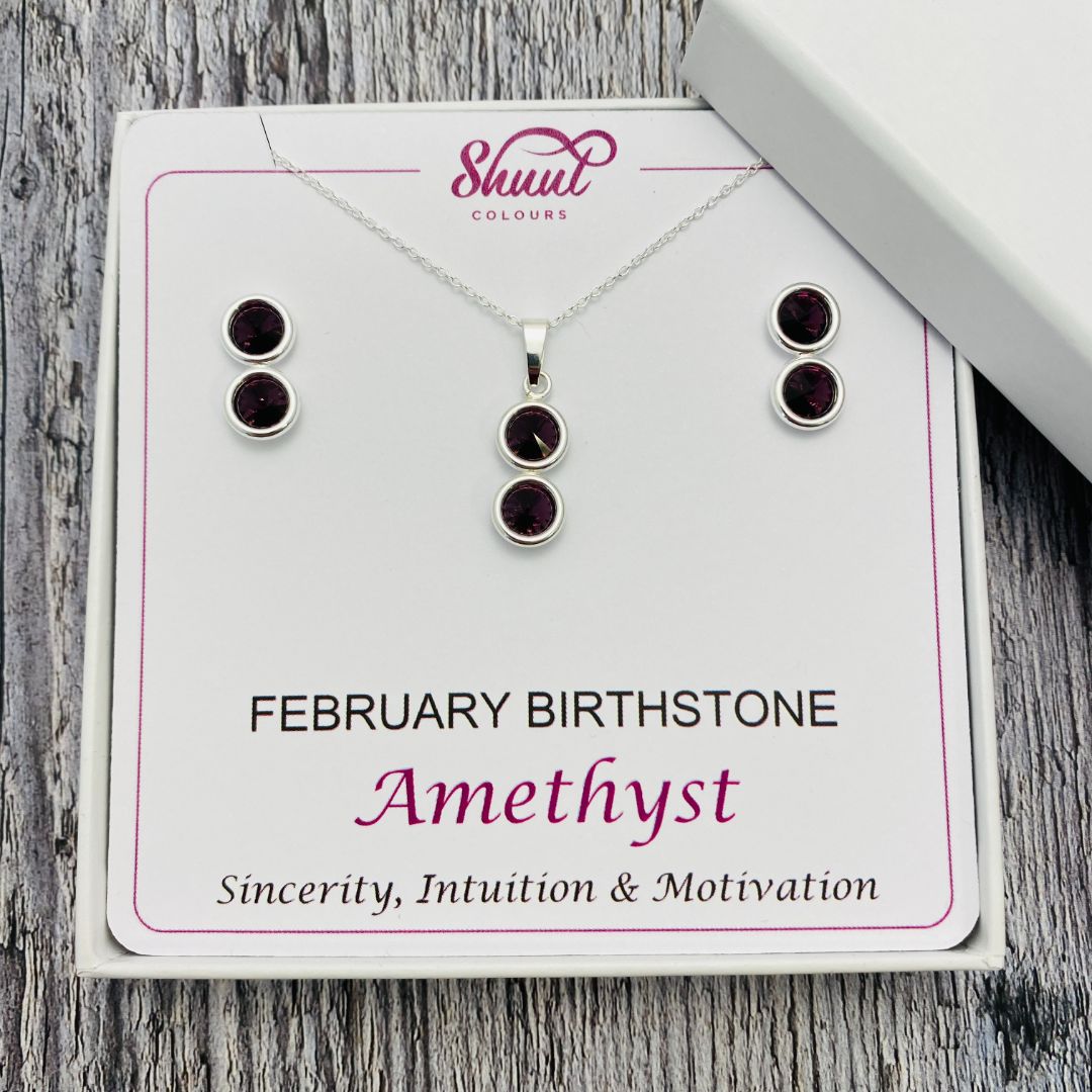 February Birthstone Necklace & Earrings Set