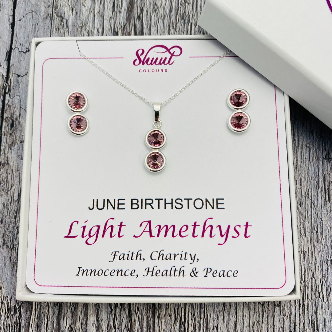 June Birthstone Necklace & Earrings Set
