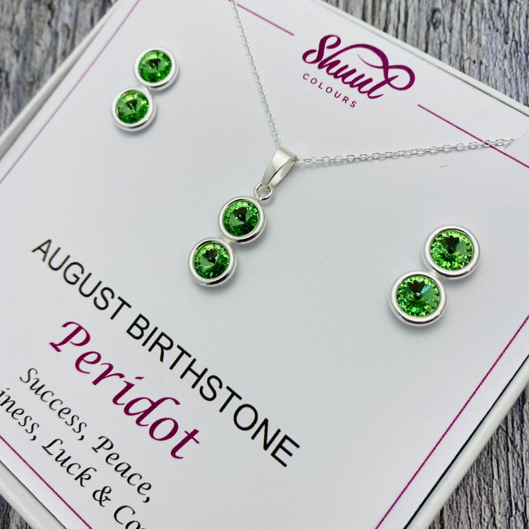 August Birthstone Necklace & Earrings Set