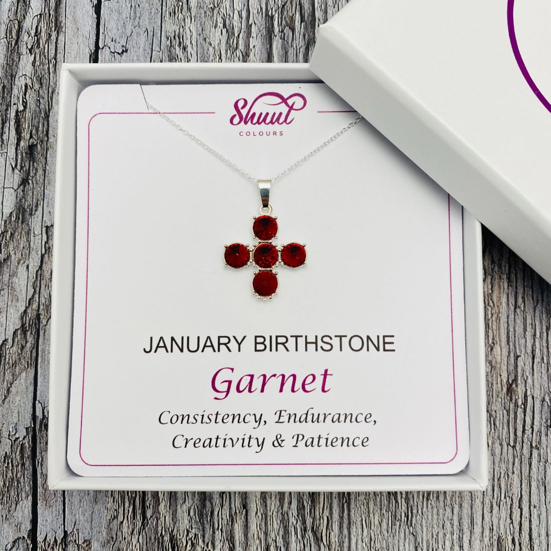 January Birthstone Necklace - Cross Pendant