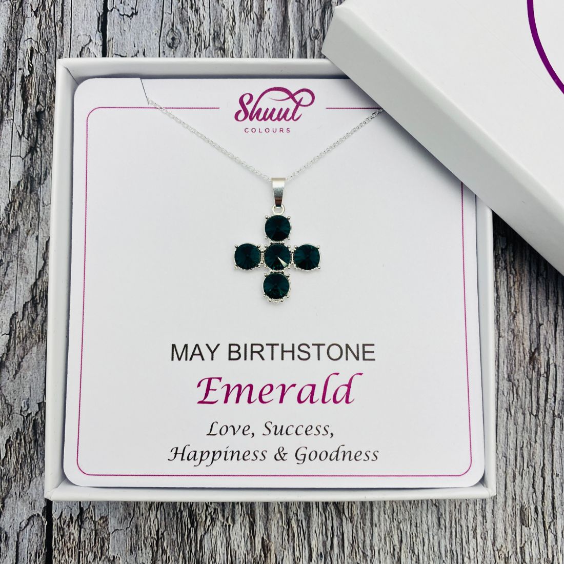 May Birthstone Necklace - Cross Pendant