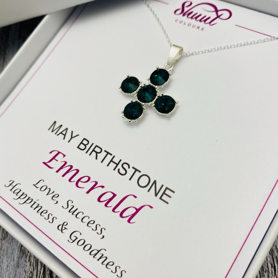 May Birthstone Necklace - Cross Pendant