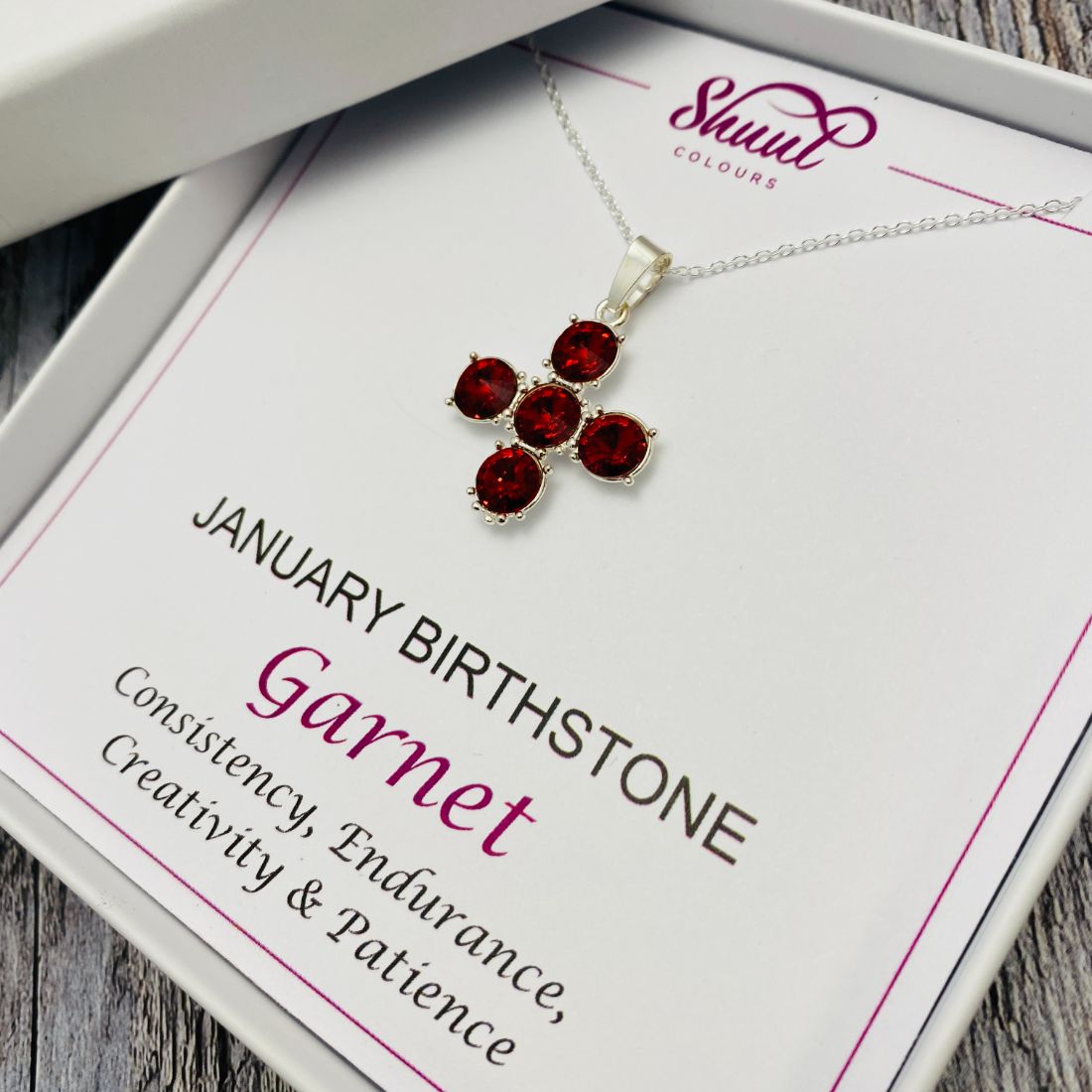 January Birthstone Necklace - Cross Pendant