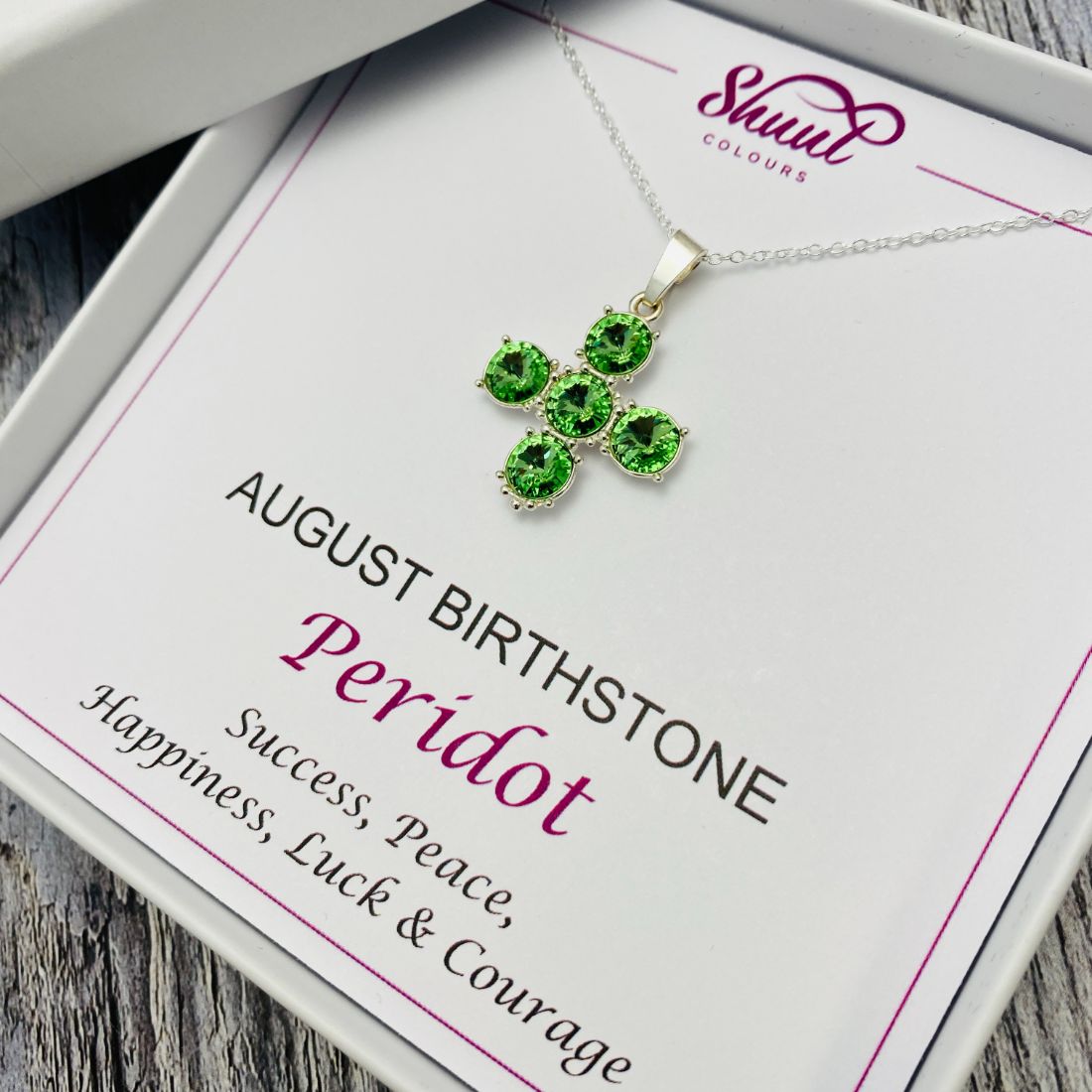 August Birthstone Necklace - Cross Pendant