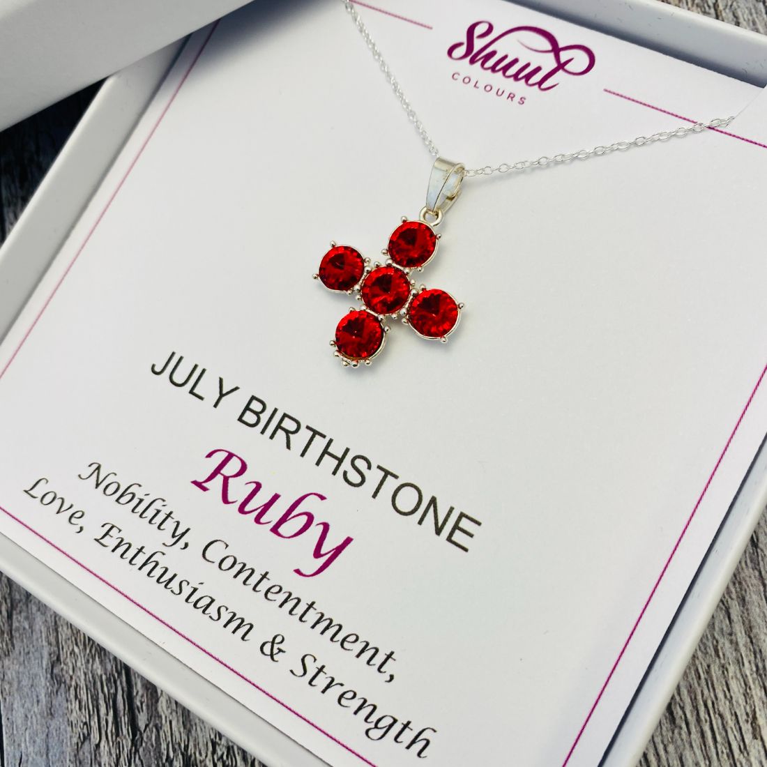 July Birthstone Necklace - Cross Pendant