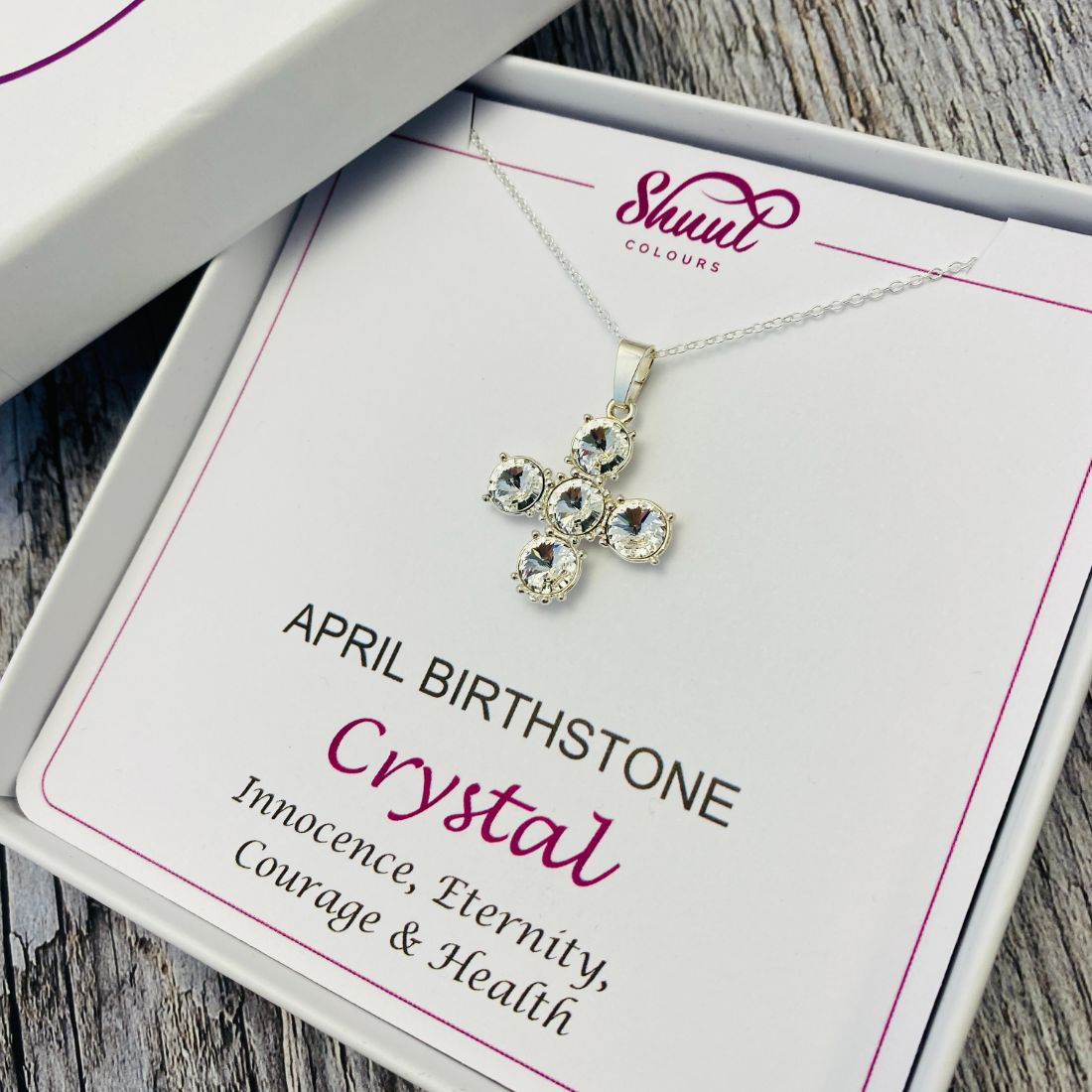 April Birthstone Necklace - Cross Pendant