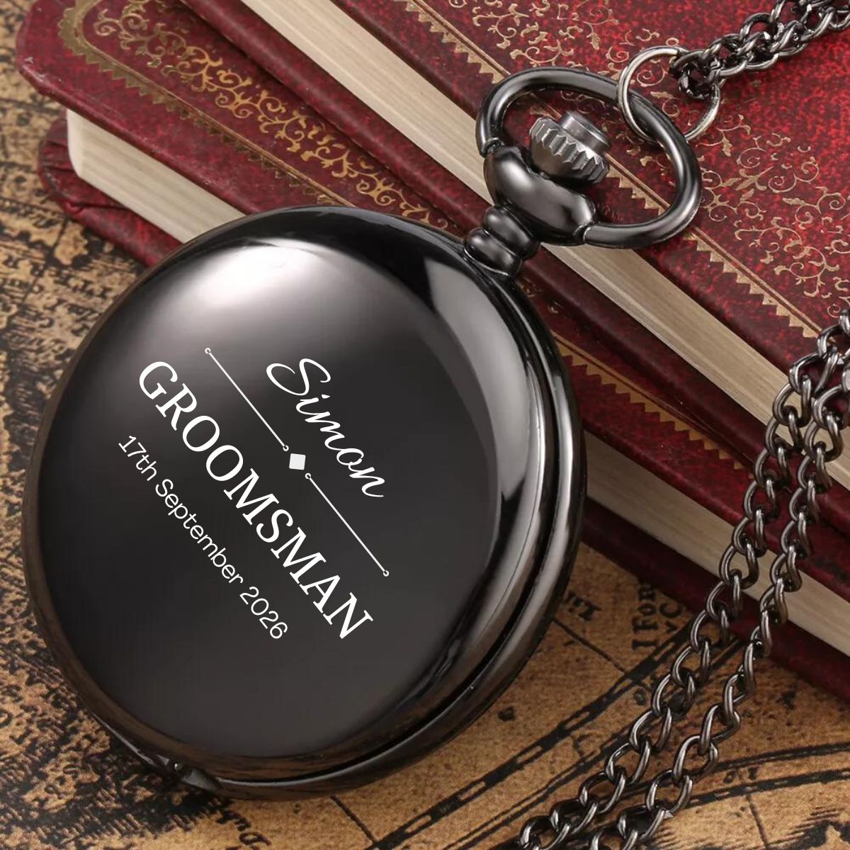 Black Personalised Pocket Watch For Groomsman or Best Man