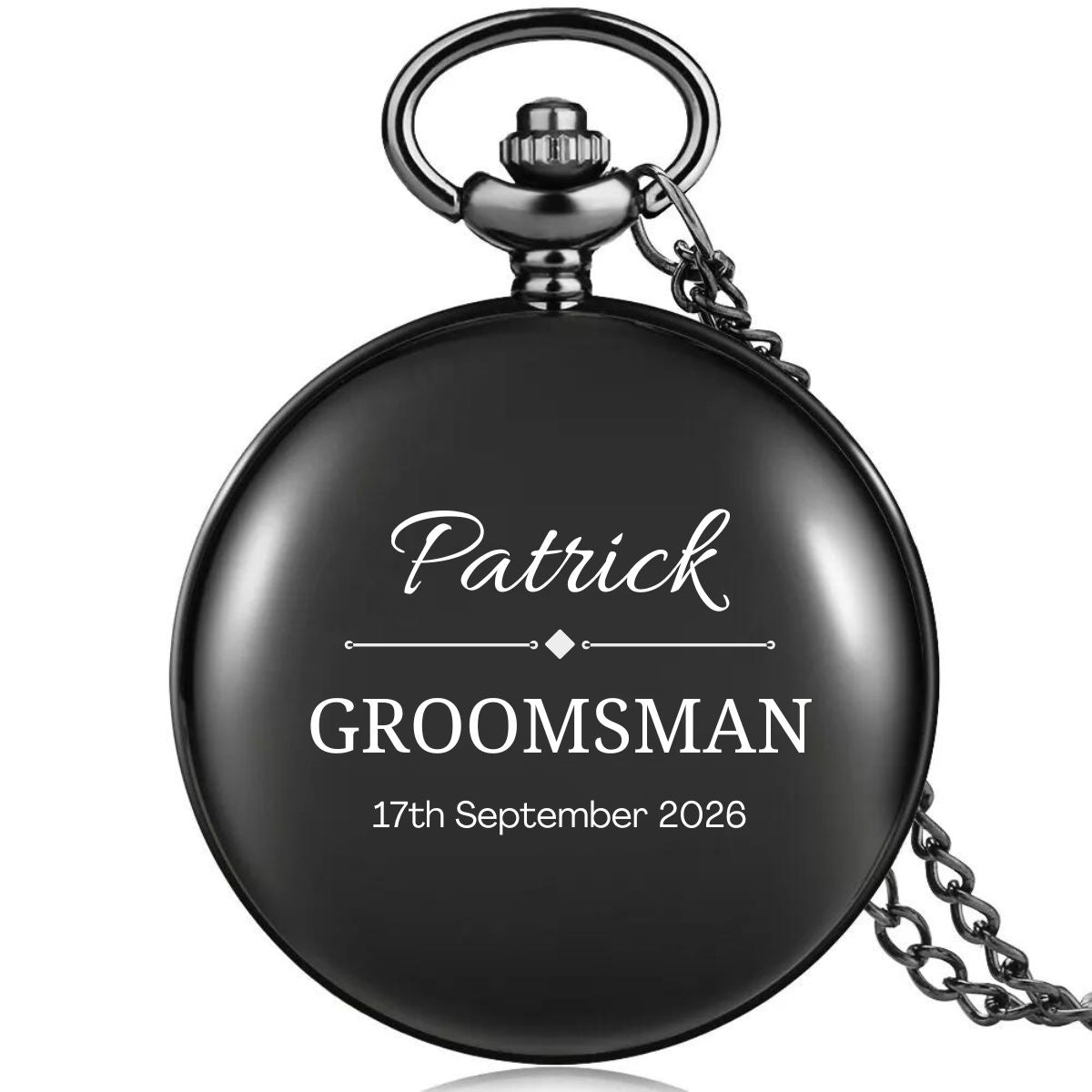 Black Personalised Pocket Watch For Groomsman or Best Man