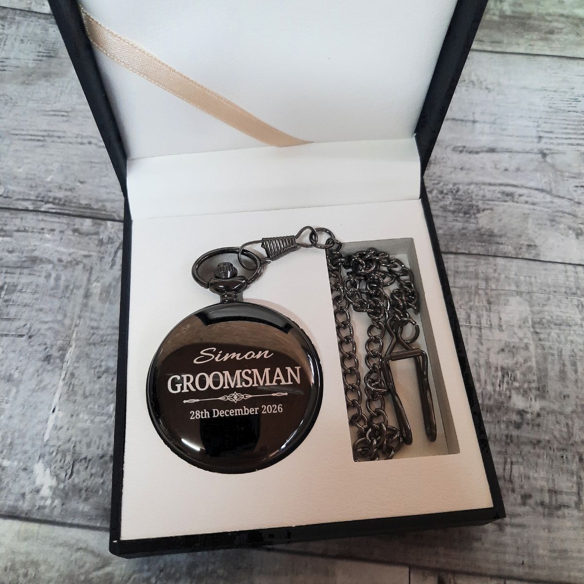 Black Personalised Pocket Watch For Groomsman or Best Man