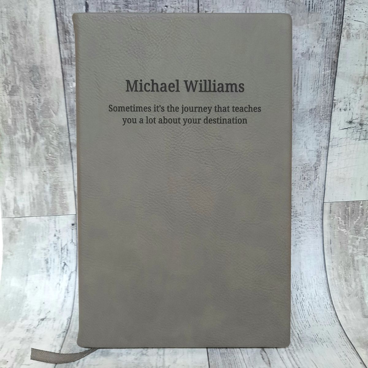 Personalised Grey Leather Notebooks - Custom Name & Message