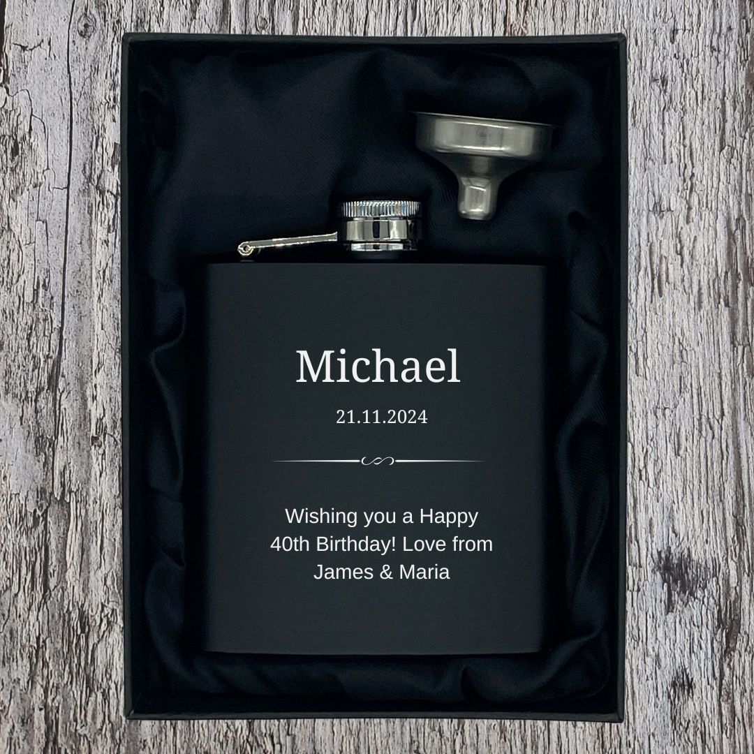 Personalised Hip Flask Gift With Any Name & Message - Gift Boxed 2
