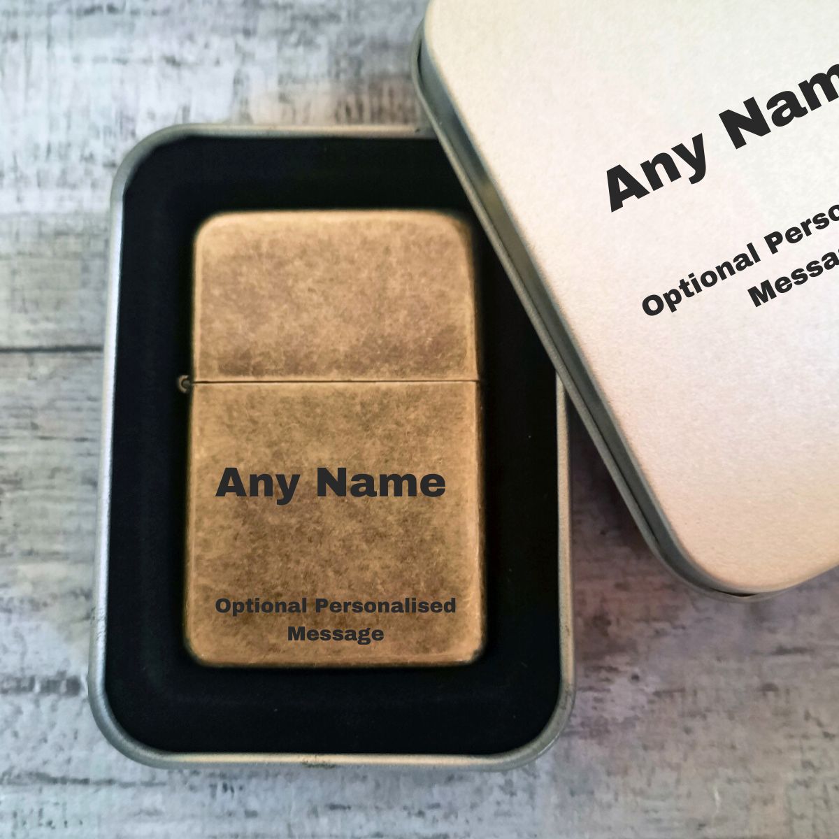 Personalised Lighter - Antique Brass Style With Name & Message