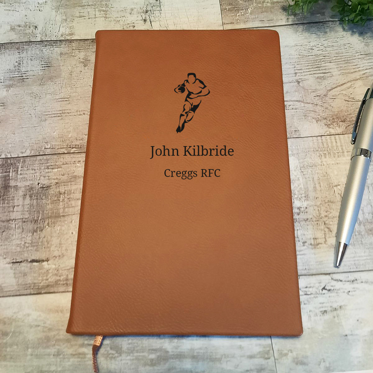 Personalised Rugby Leather Notebook Gift - Custom Name & Message