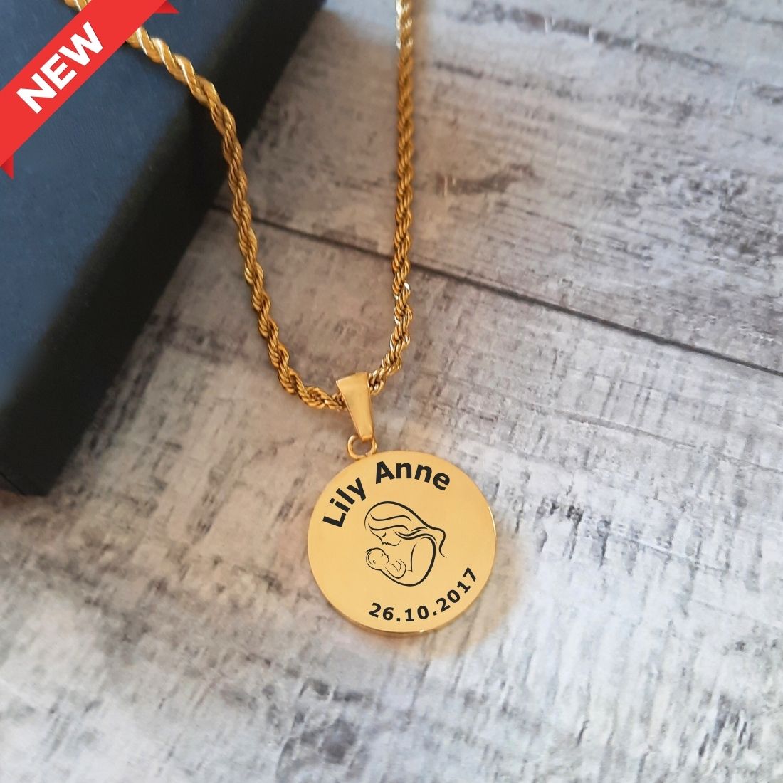 Personalised New Mother Necklace - Gold Sample 1
