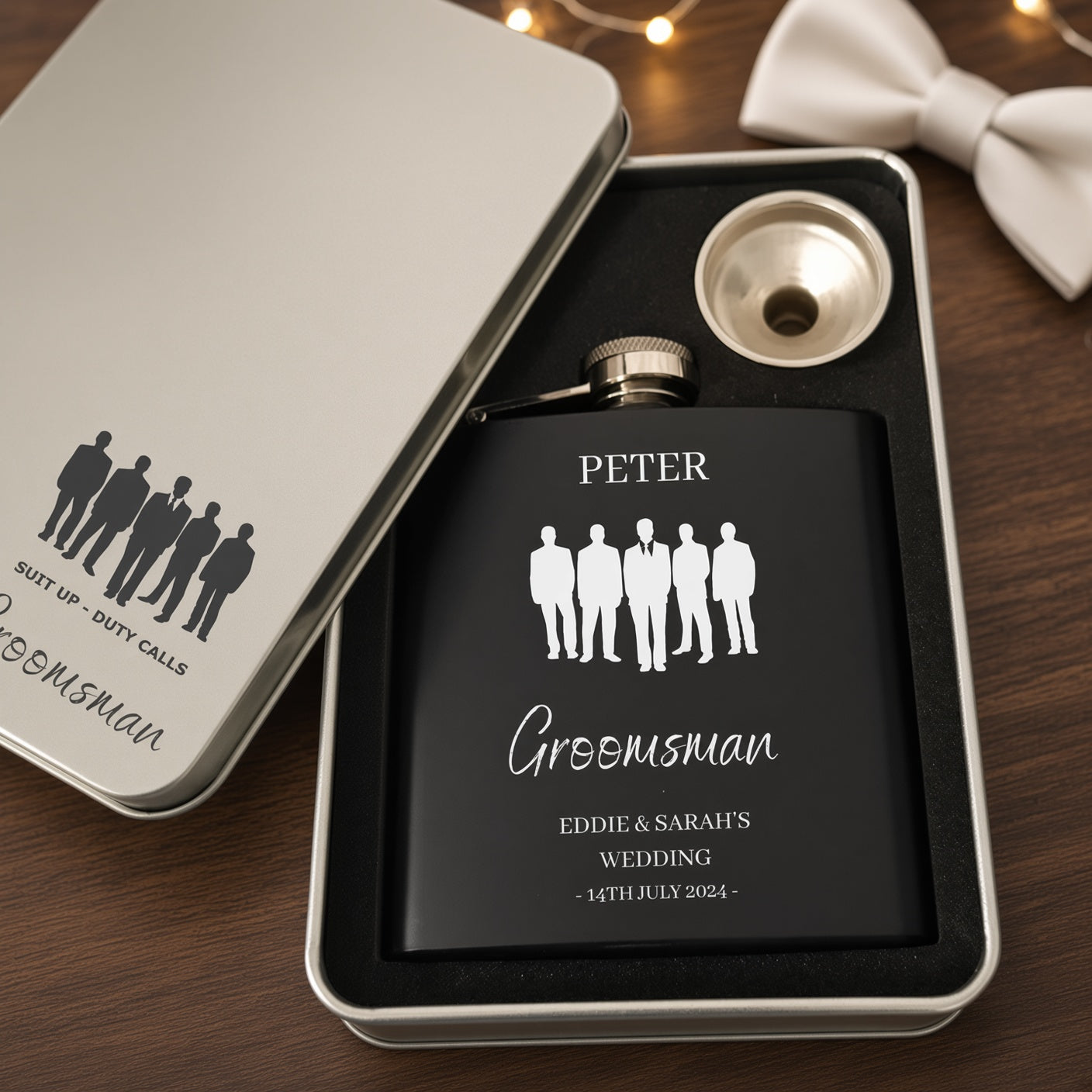 Personalised Groomsman Hip Flask In Tin Gift Box