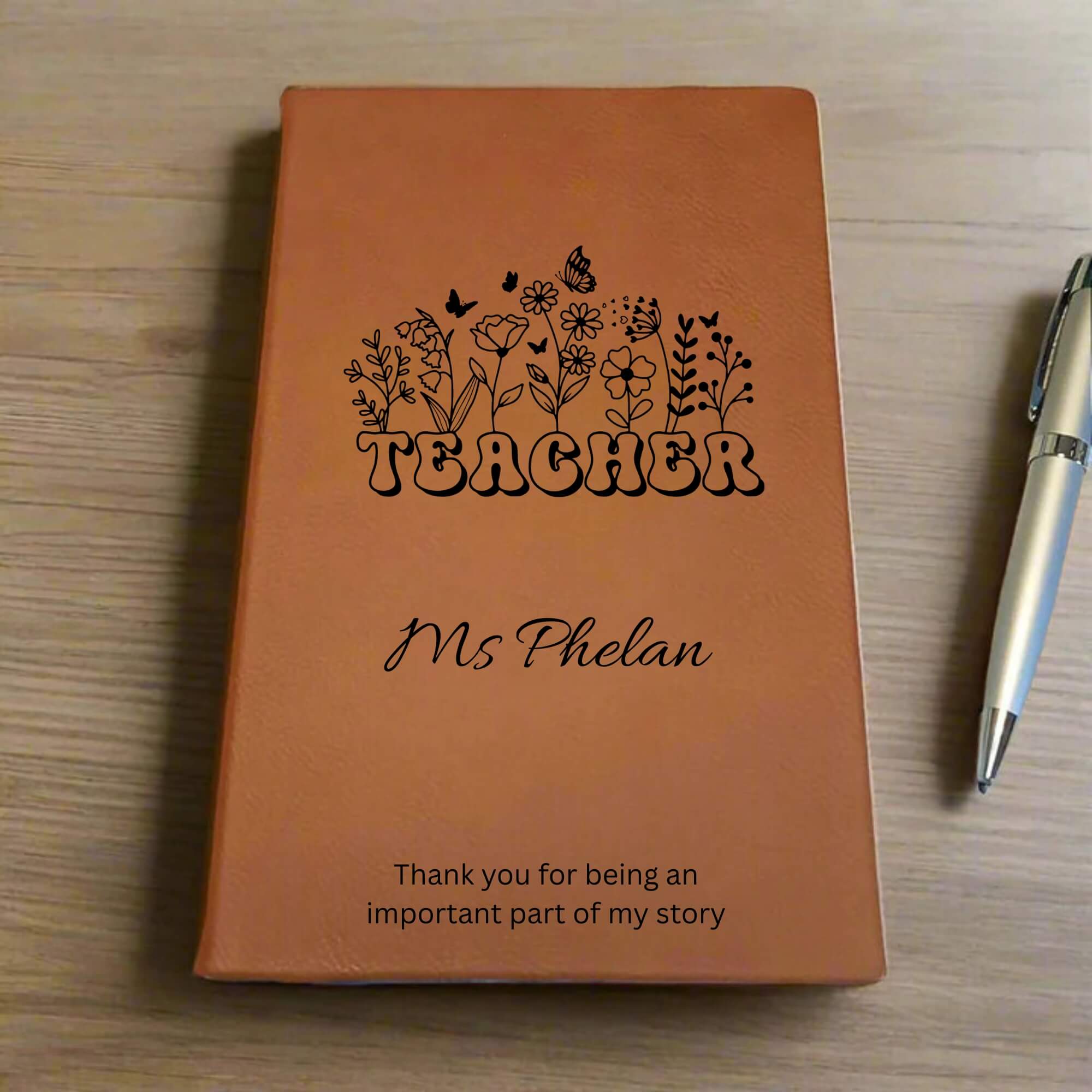 Personalised Brown Leather Teacher Notebook Gift
