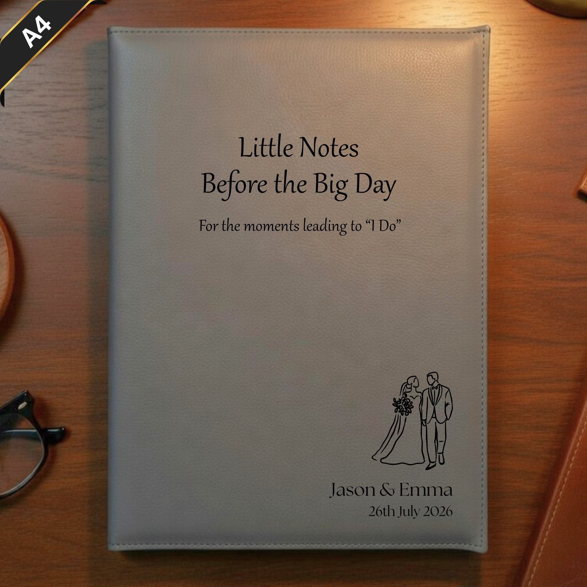 A4 Personalised Wedding Leather Notebook Cover & Notebook