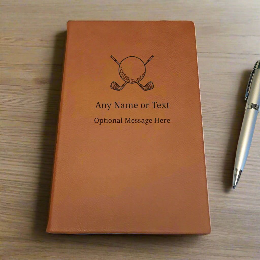 Personalised brown GOLF Leather Notebook With Personalised Name & Optional Message