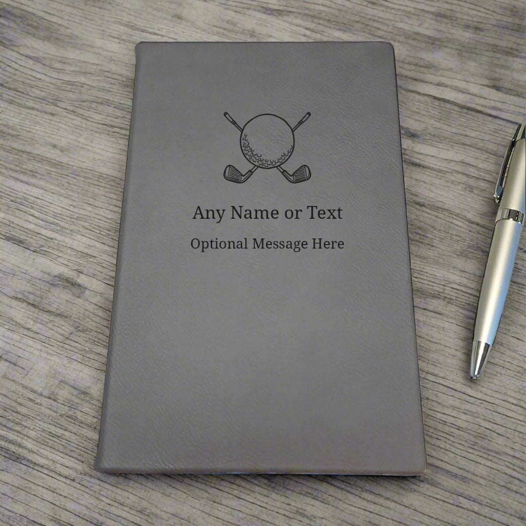 Personalised grey GOLF Leather Notebook With Personalised Name & Optional Message