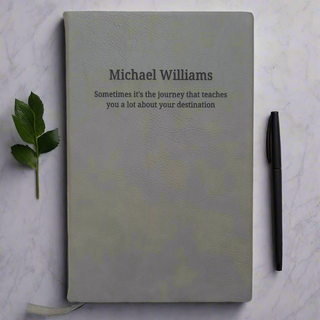 Personalised Grey Leather Notebooks - Custom Name & Message