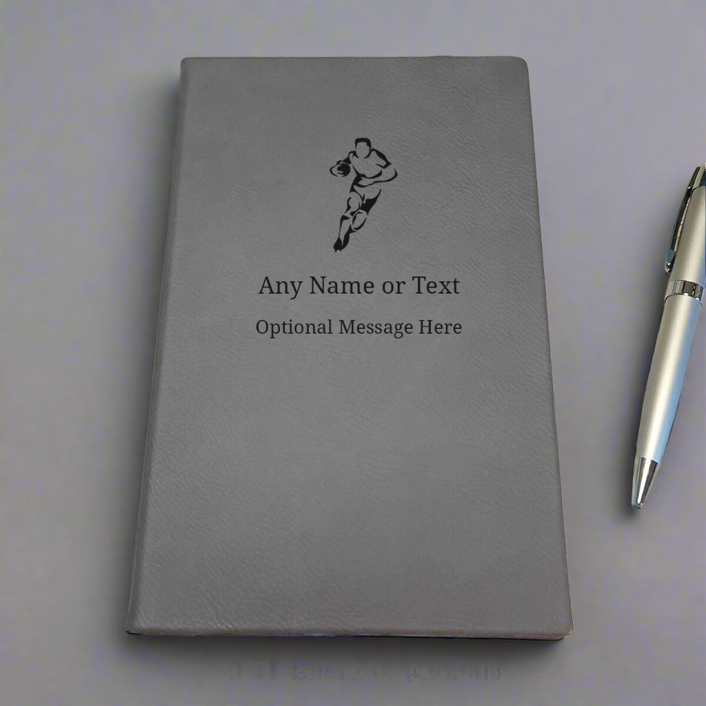 Personalised Rugby Leather Notebook Gift - Custom Name & Message