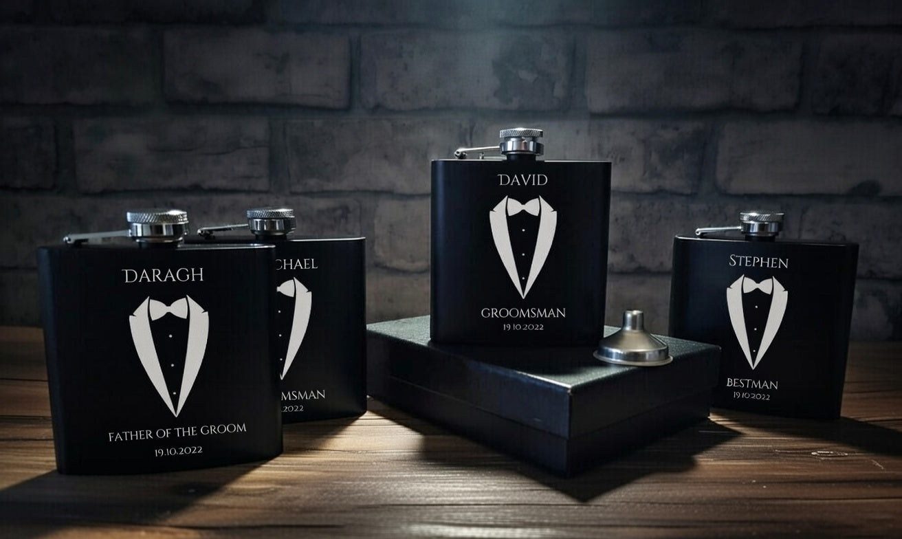 Personalised Groomsman Hip Flask Gift Set - Add Your Own Details