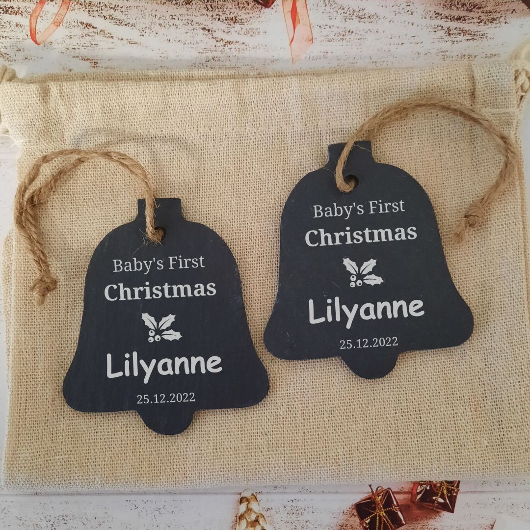 Baby's First Christmas Tree Decoration - Set of 2 - Custom Baby Name
