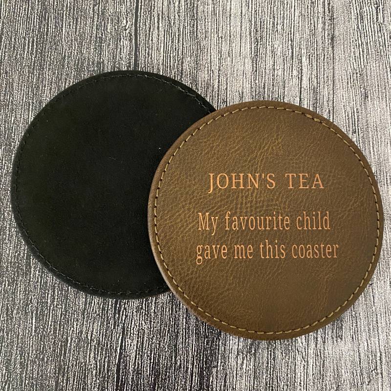Personalised Leather Coasters - Set of 2 - Custom Text