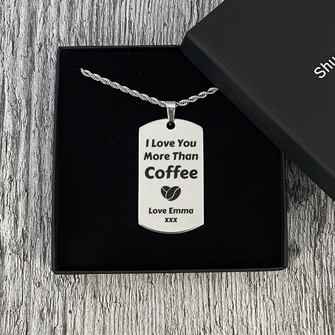 Personalised Coffee Lover Dog Tag Necklace - Gifts For Him