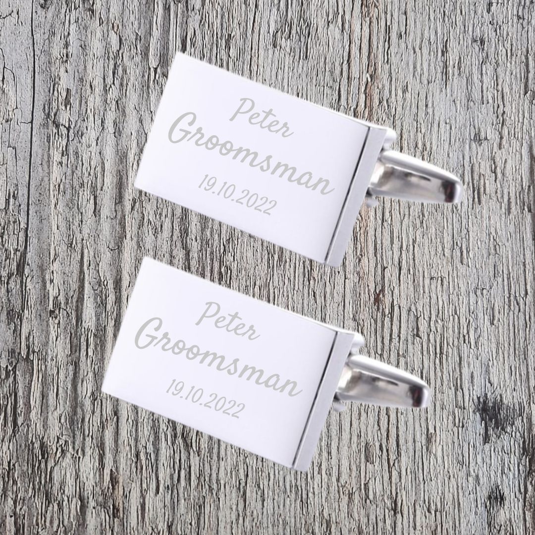 Cufflinks For Groomsmen - Personalise With Name, Role & Date