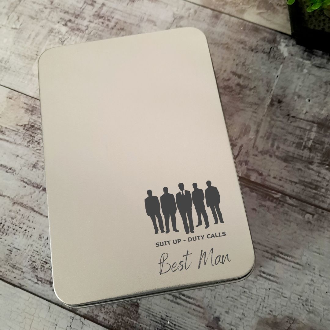 Personalised Hip Flasks For Groomsmen - Custom Engraved Keepsake Tin Gift Box